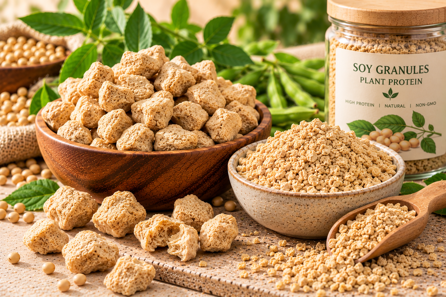 Textured Soy Protein / Soy Chunks, Granules, Mince (Glycine max)